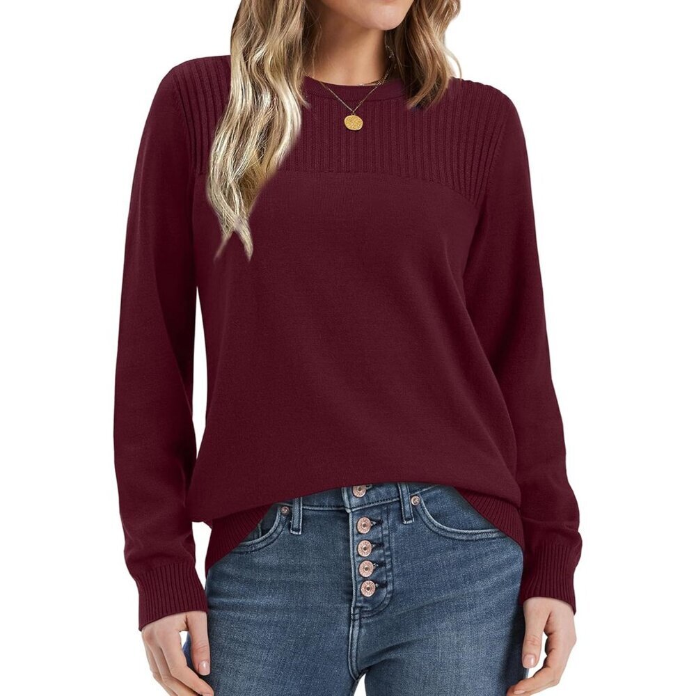 Women’s Ribbed Knit Sweater Long Sleeve Round Neck Fall Winter Fashion - Picture 3 of 5